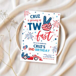 Editable 4th of july birthday invitation two fast 2nd birthday invitation 4th of july 2nd birthday memorial day party 1