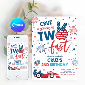 Fast One Invitation, Two Fast 2nd Birthday Invitation, 4th Of July 2nd Birthday, Memorial Day Party Invitation