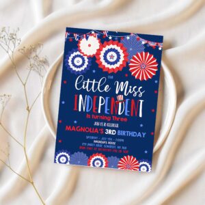 Editable 4th of july birthday invite 4th of july little miss independent birthday invitation memorial day birthday 1