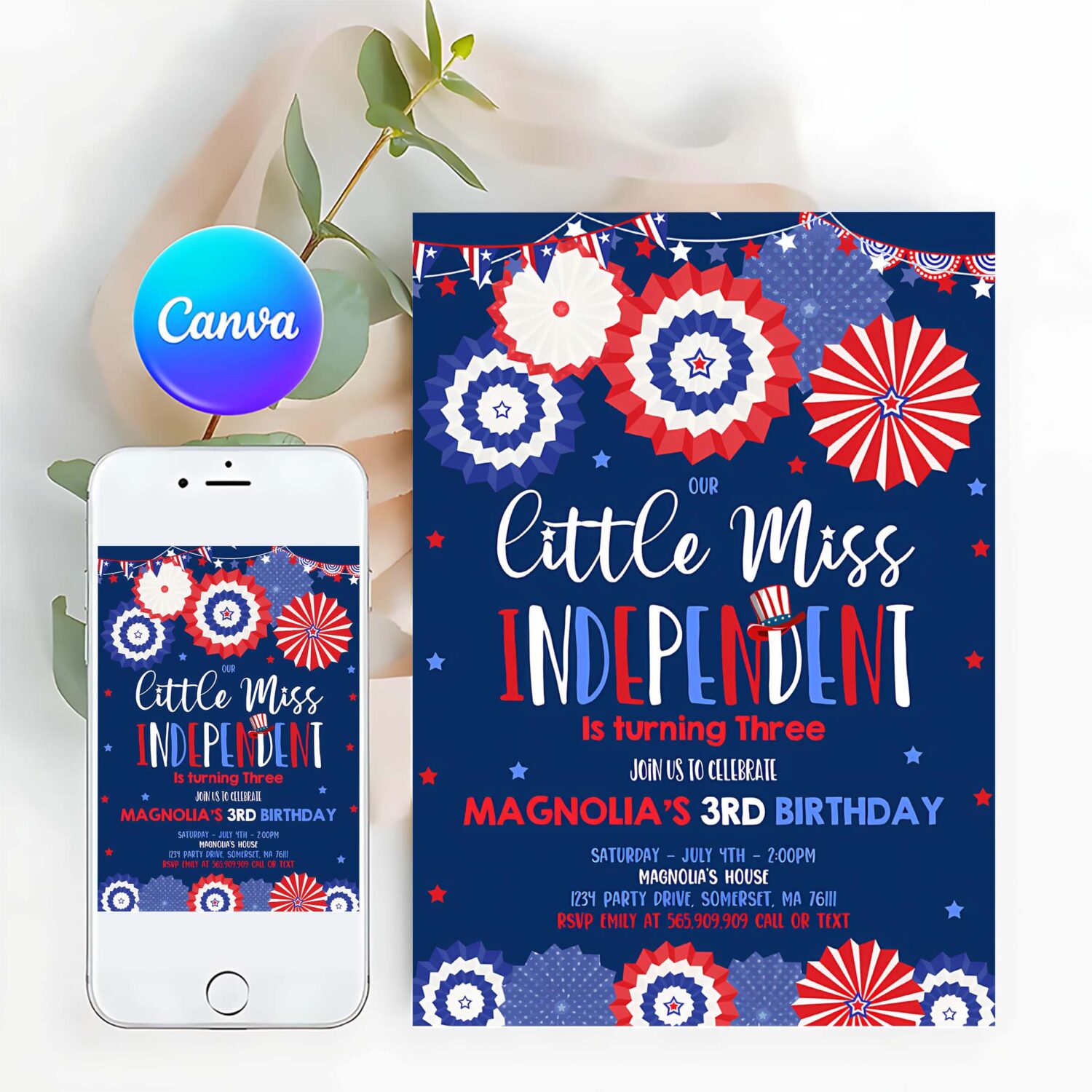 Editable 4th of july birthday invite 4th of july little miss independent birthday invitation memorial day birthday