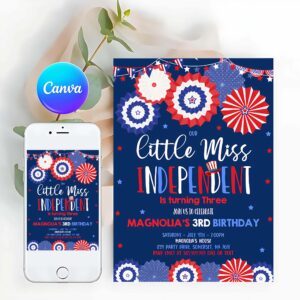 4th Of July Invitation, 4th Of July Birthday Invitation 4th Of July Little Miss Independent Invitation