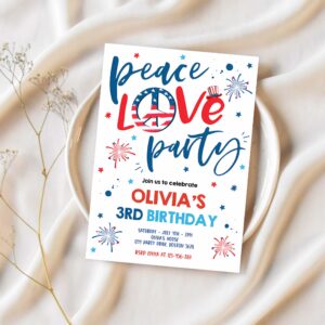 Editable 4th of july birthday party invitation peace love party 4th of july birthday memorial day independence day party 1
