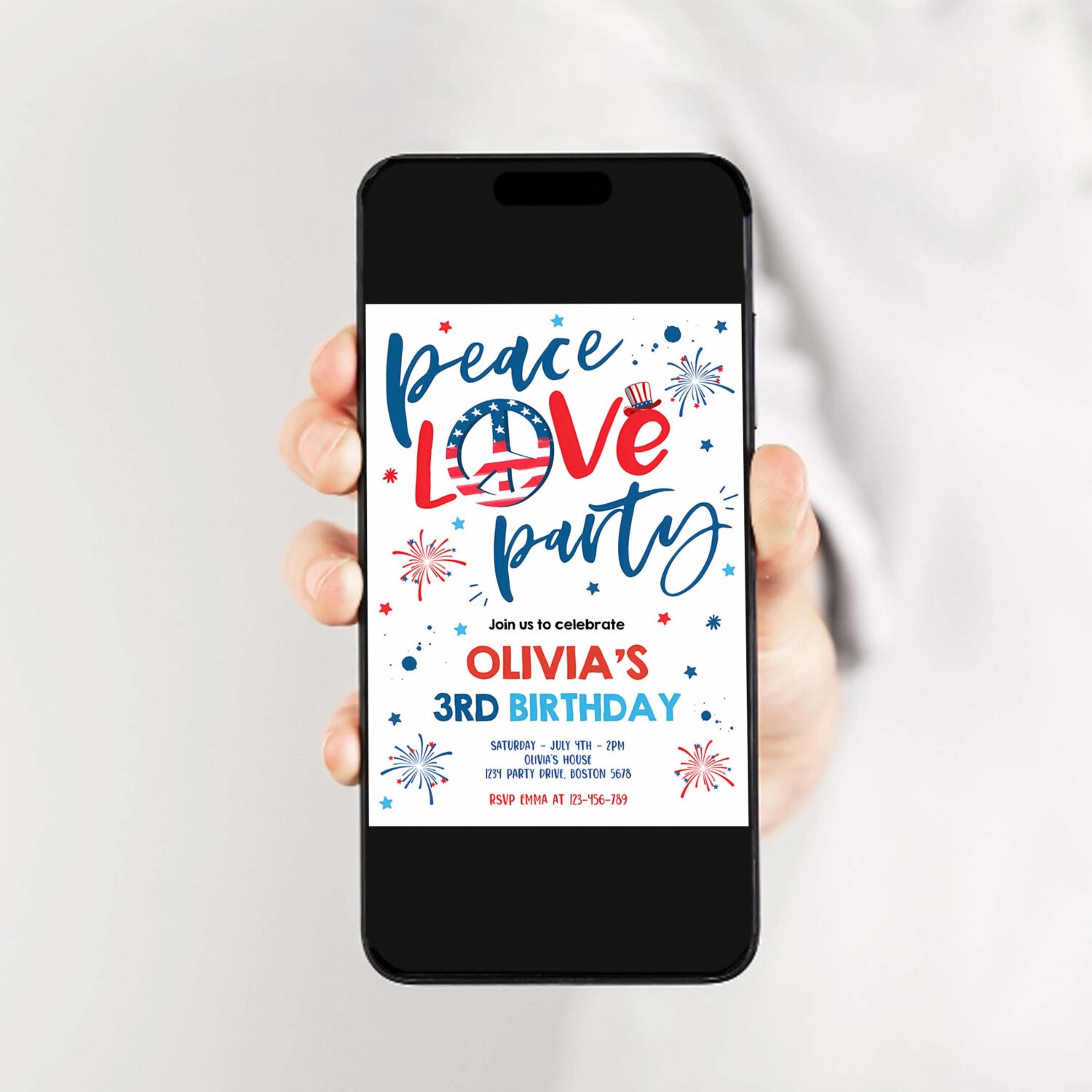 Editable 4th of july birthday party invitation peace love party 4th of july birthday memorial day independence day party 2