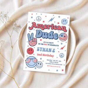 Editable 4th of july birthday party invitation retro american dude birthday party invite america vibes birthday party 1