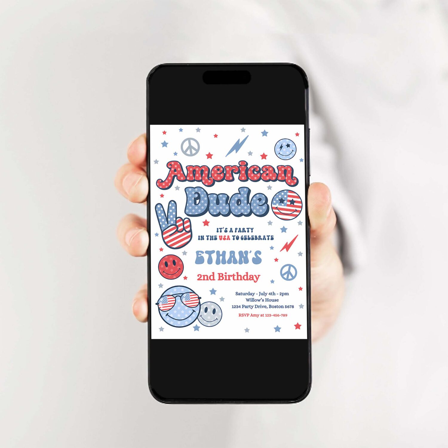 Editable 4th of july birthday party invitation retro american dude birthday party invite america vibes birthday party 2