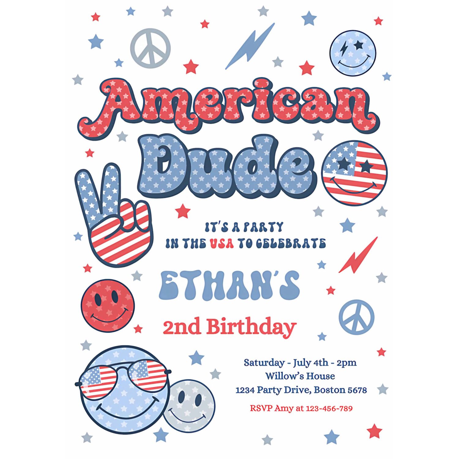 Editable 4th of july birthday party invitation retro american dude birthday party invite america vibes birthday party 4