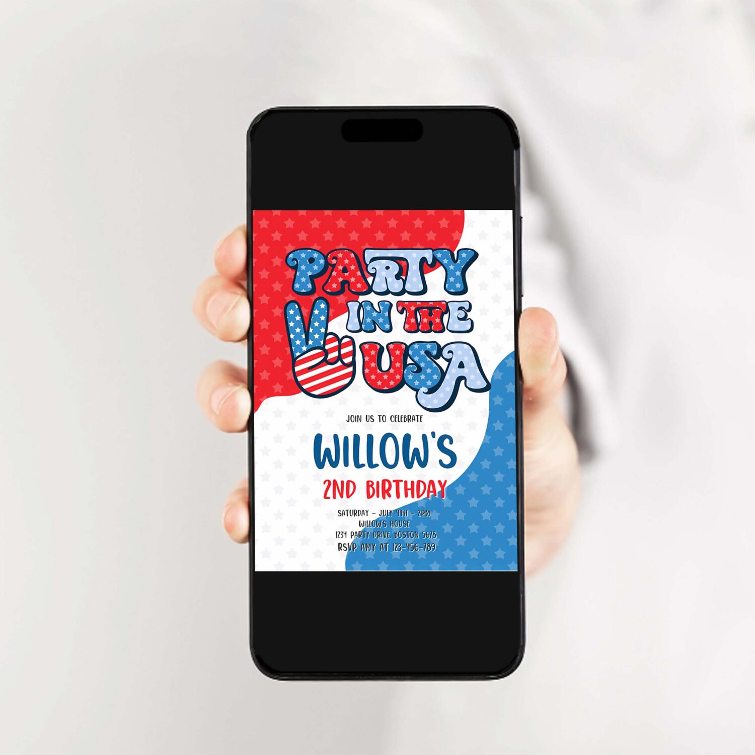 Editable 4th of july birthday party invitation retro groovy party in the usa invite red white and groovy birthday party 2