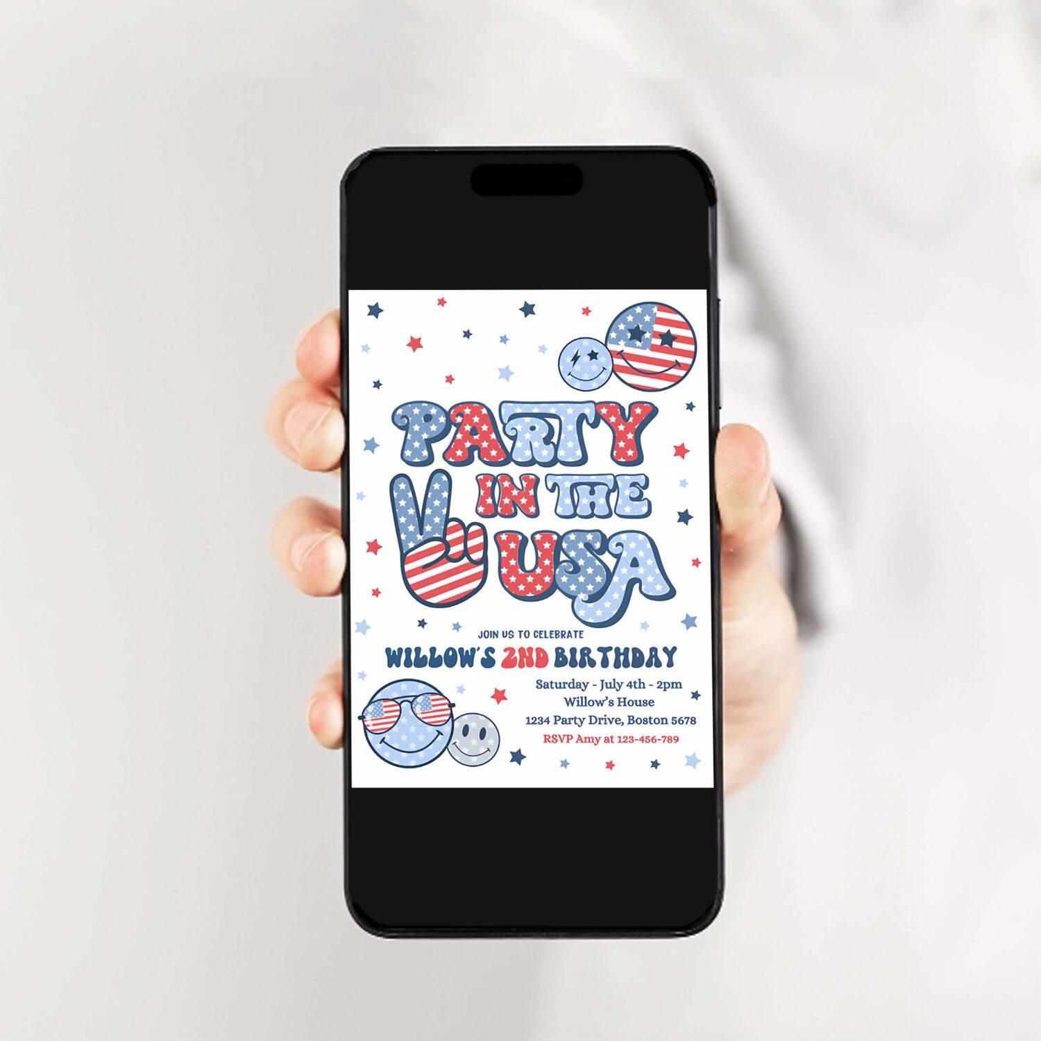 Editable 4th of july birthday party invitation retro groovy party in the usa invite red white groovy birthday party 2