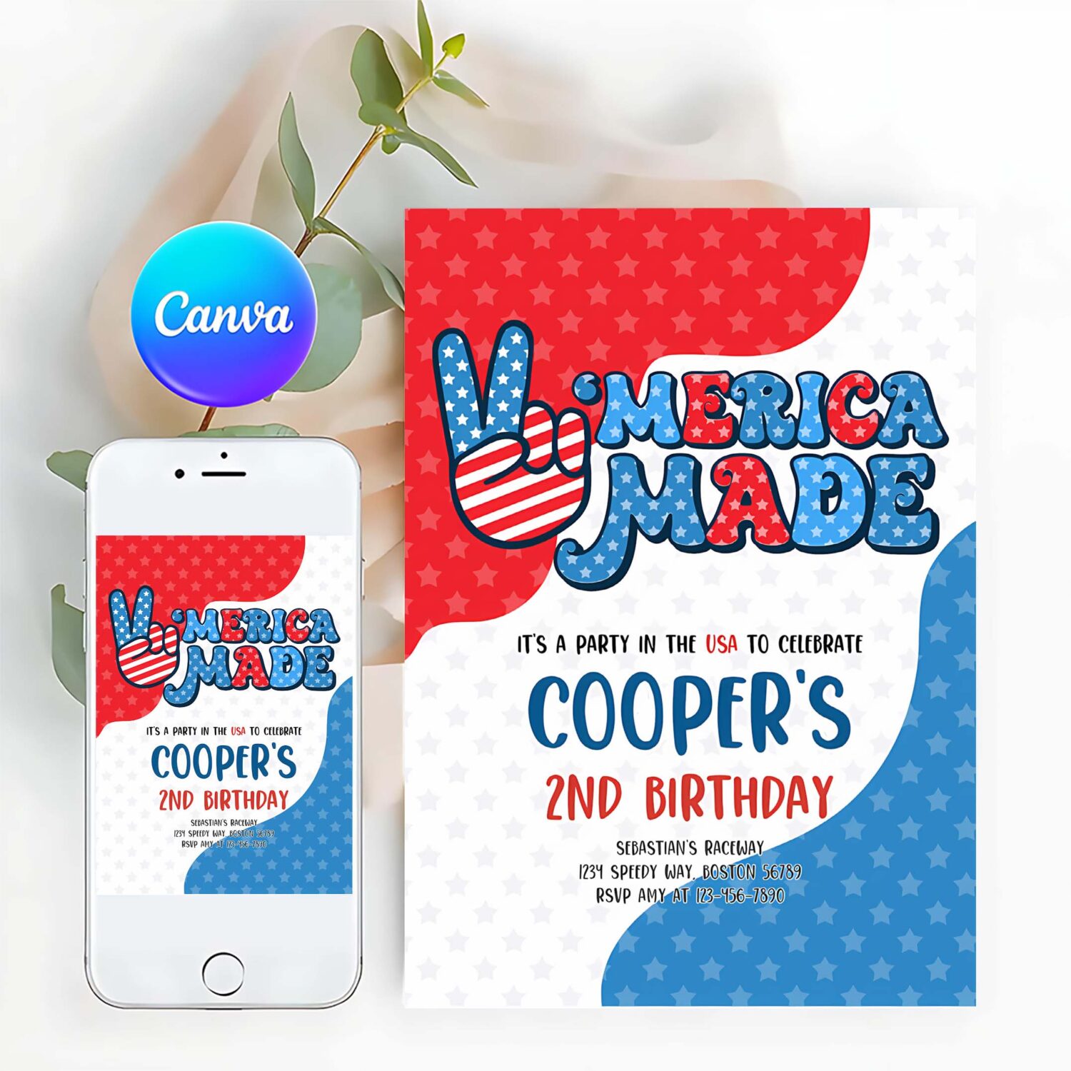 Editable 4th of july birthday party invitation retro merica made birthday party red white and blue birthday party