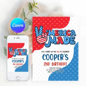 Retro 'Merica Made Birthday Party, Red White And Blue Birthday Invitation