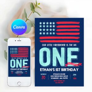 4th Of July Invitation, Vintage 4th Of July Patriotic Birthday, Red White And Blue Invitation
