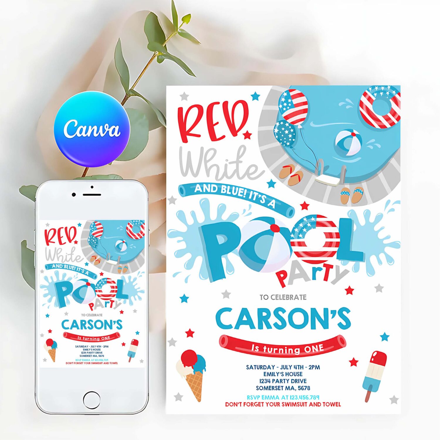Editable 4th of july pool party birthday invitation 4th of july summer pool party invite pool bbq birthday invitation