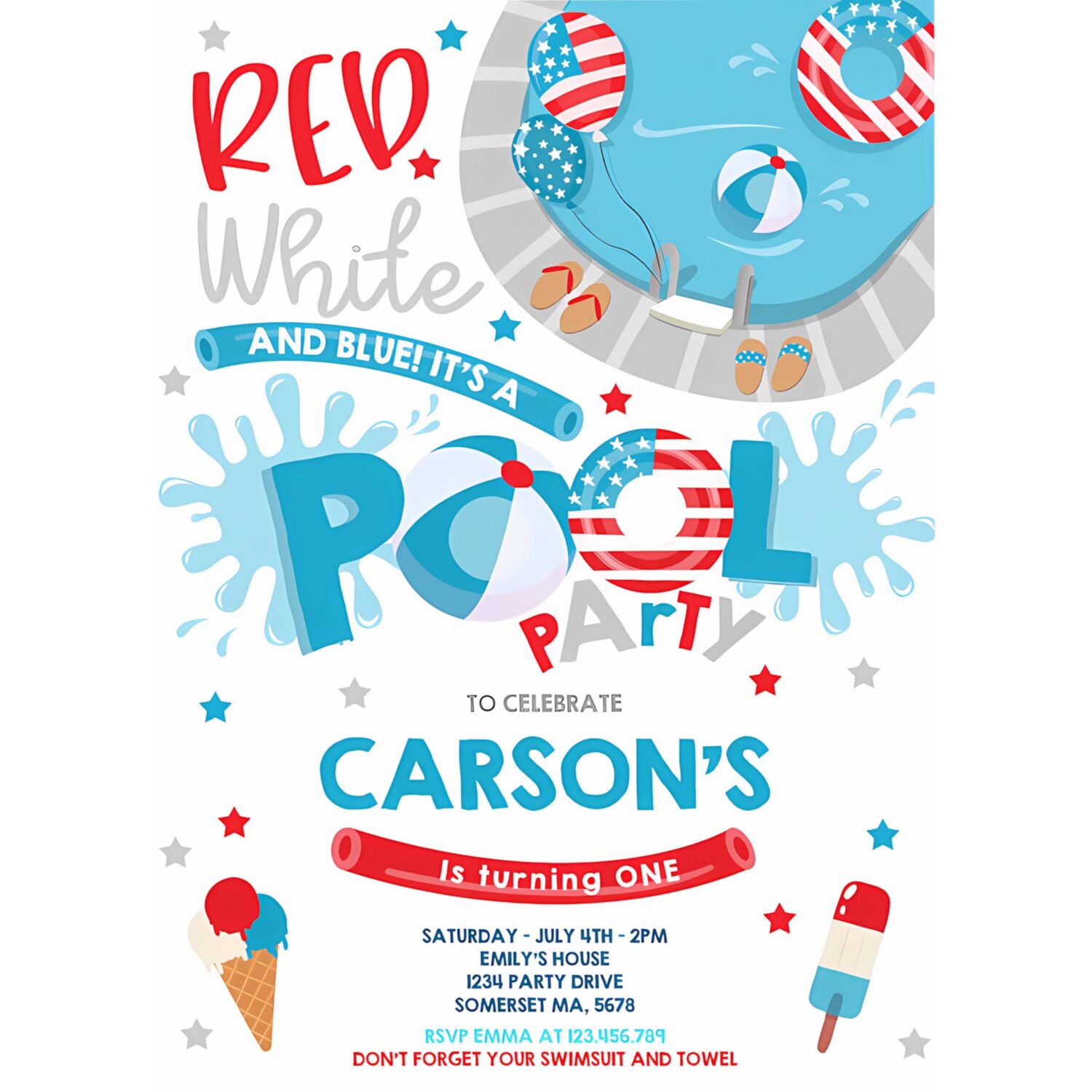 Editable 4th of july pool party birthday invitation 4th of july summer pool party invite pool bbq birthday invitation 4
