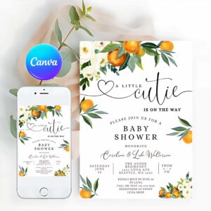 Greenery Invitation, A Little Cutie is on the Way Greenery Orange Gender Invitation