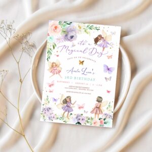 Editable any age purple pink fairy birthday invitation butterfly magical wildflower fairy fairy birthday invite 1