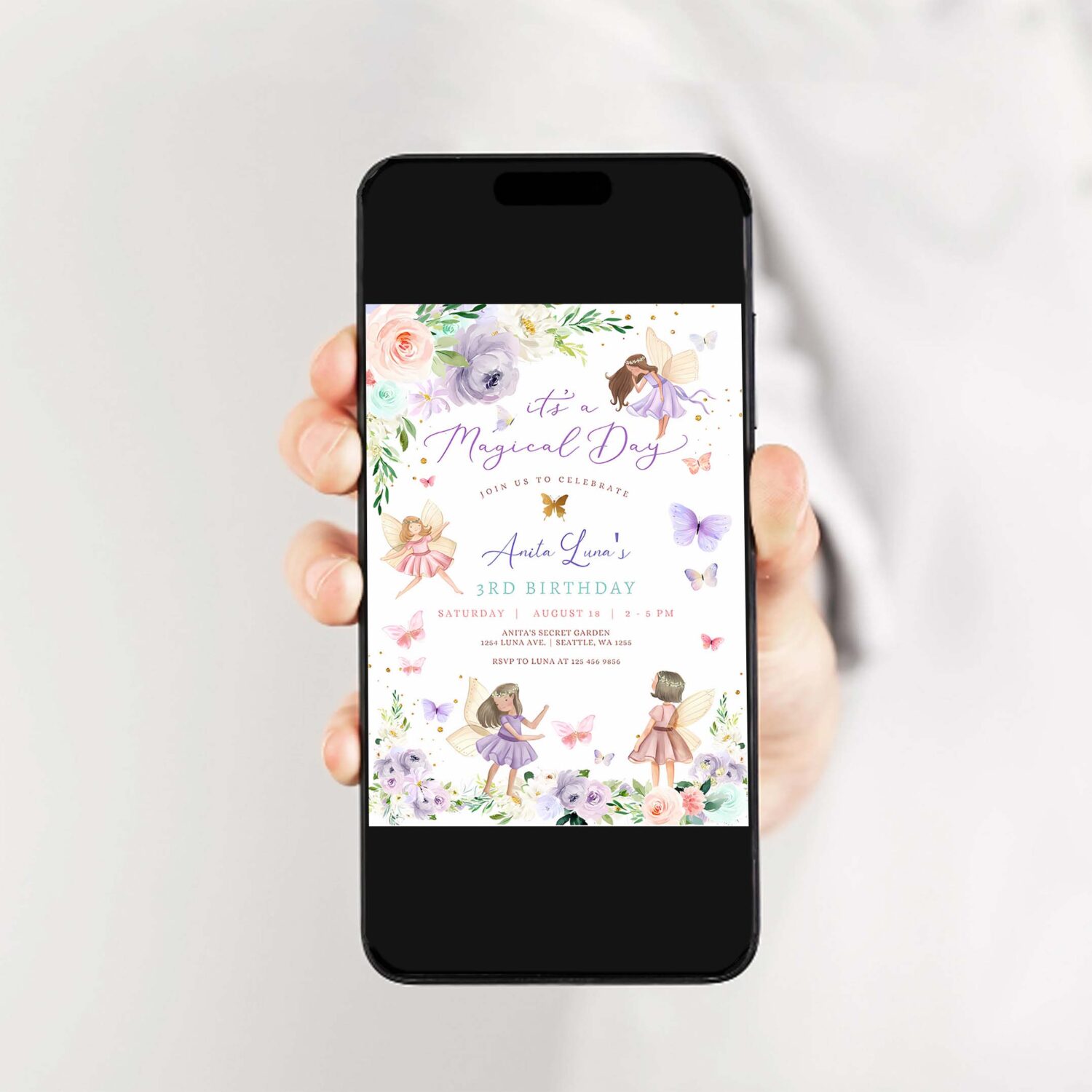 Editable any age purple pink fairy birthday invitation butterfly magical wildflower fairy fairy birthday invite 2