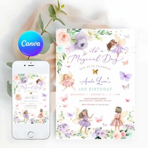 Fairy Invitation, ANY AGE Purple Pink Fairy Birthday Invitation