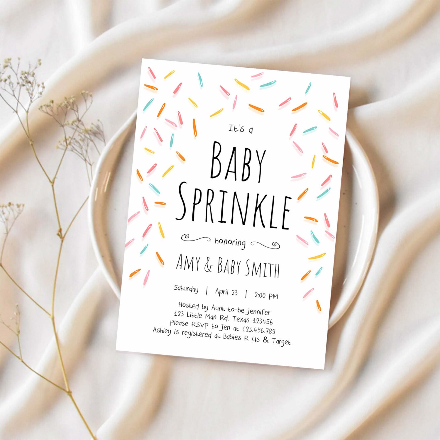 Editable baby sprinkle shower invitation baby shower coed shower gender neutral confetti sprinkles 1