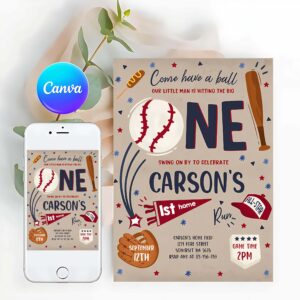 Baseball Invitation, Baseball 1st Birthday Vintage Baseball Boy 1st Birthday Invitation