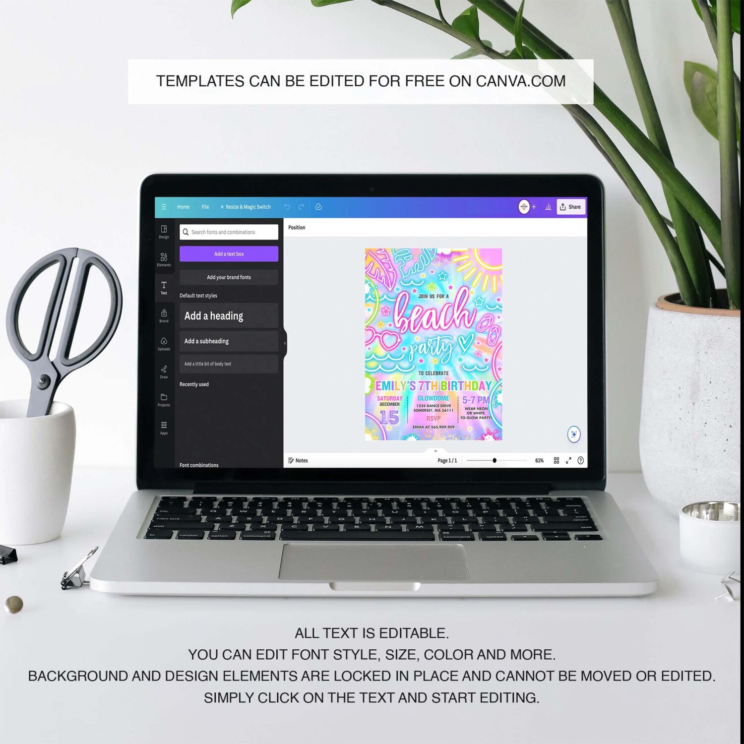 Editable beach birthday party invitation glow neon tie dye summer summer beach boat party birthday party instant download y3 3