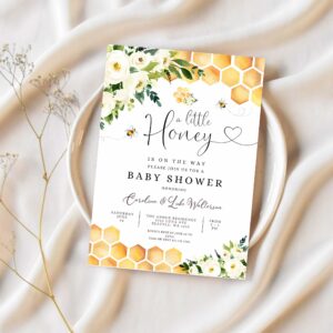 Editable bee a little honey baby shower invitation gender neutral honey bee baby shower invite printable template 1