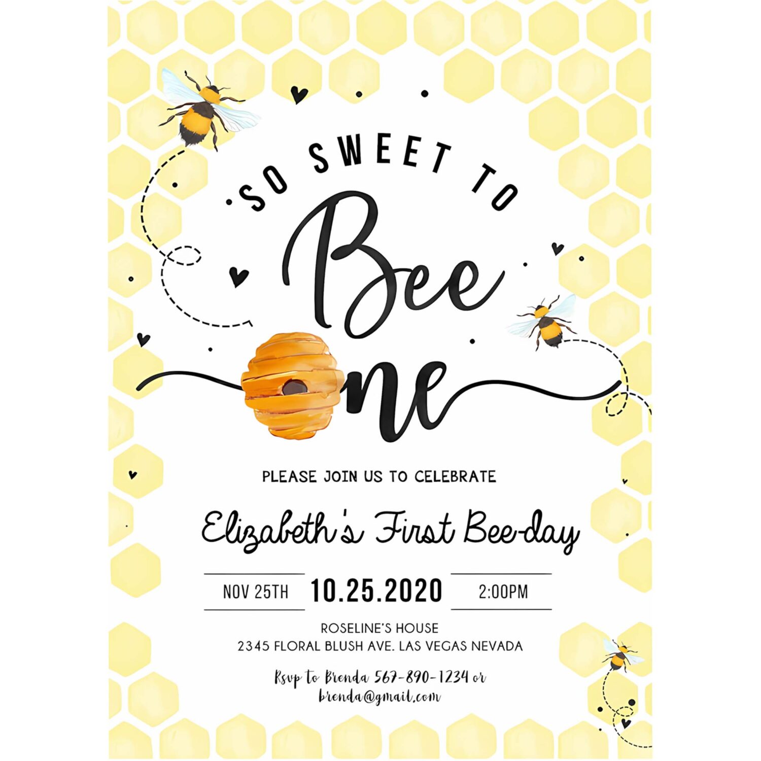 Editable bee birthday invitation honey bee birthday party bee 1st birthday so sweet to bee one party bee day 1st birthday party 4