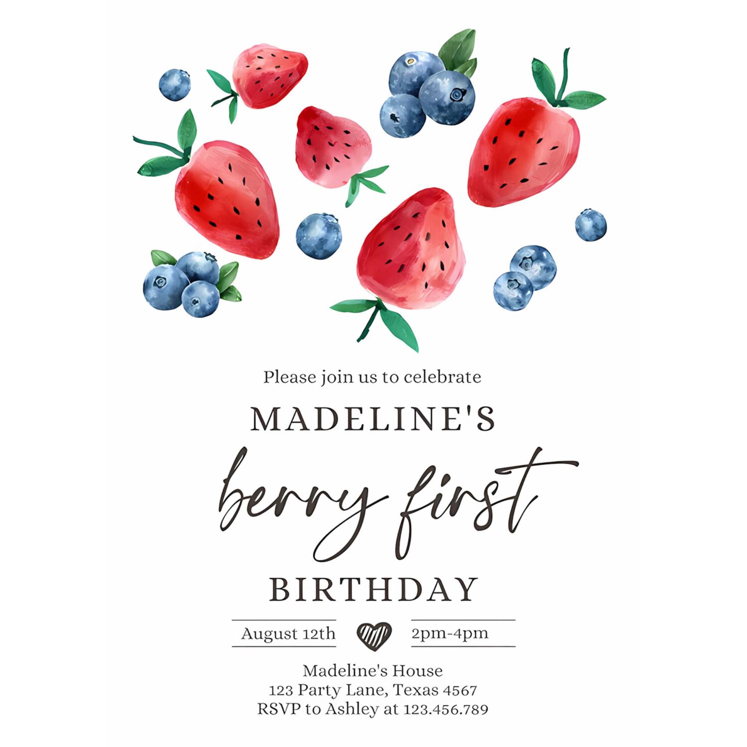 Editable berry sweet birthday invitation blueberry strawberry picking party farmers market twin printable template corjl digital 0399 4
