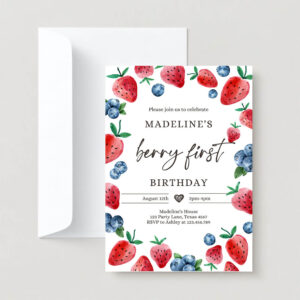 Editable berry sweet birthday invite blueberry strawberry picking party farmers market twin printable template corjl digital 0399 2