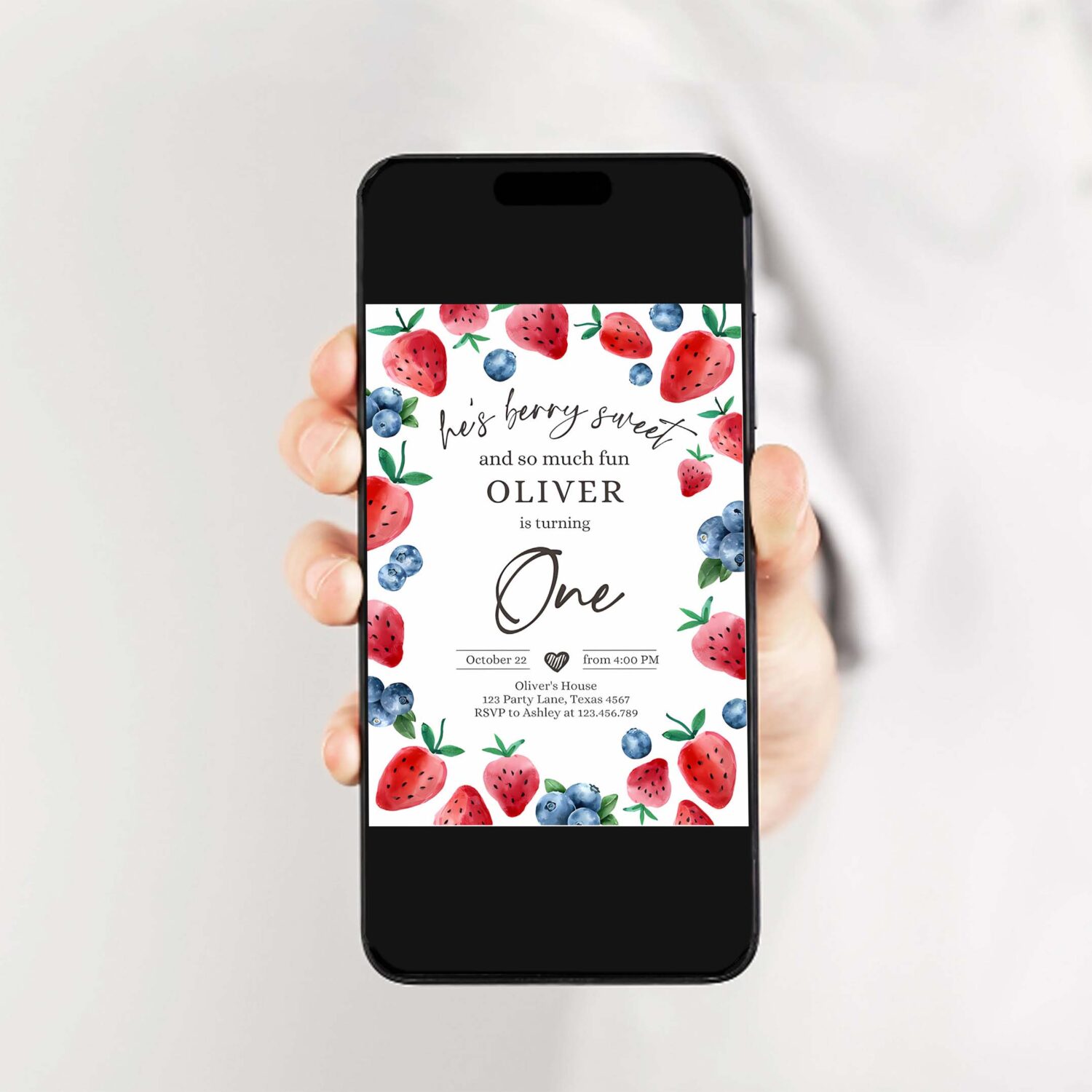 Editable berry sweet birthday party invitation blueberry strawberry picking party farmers market twin printable template corjl digital 0399 2