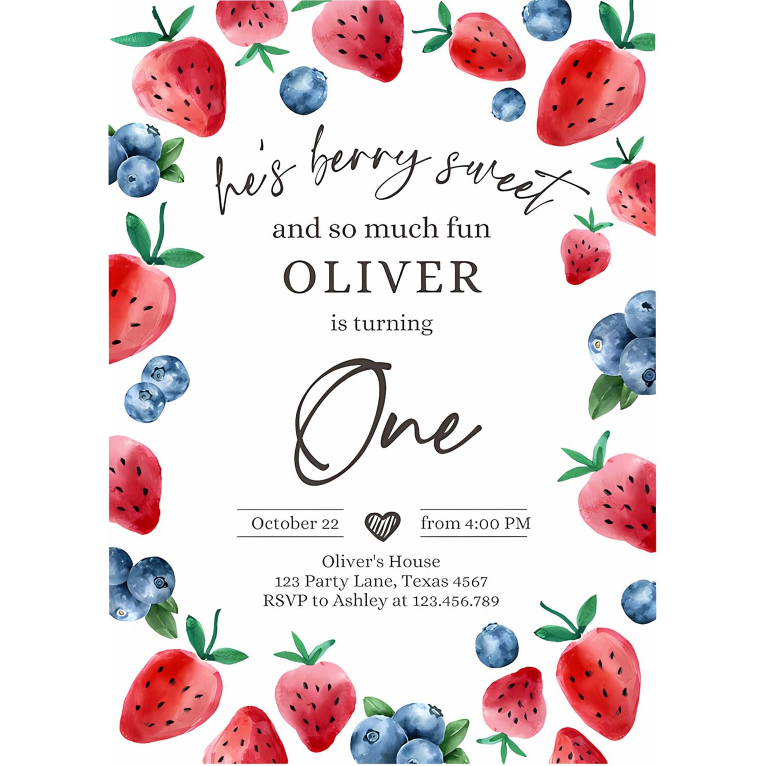 Editable berry sweet birthday party invitation blueberry strawberry picking party farmers market twin printable template corjl digital 0399 4