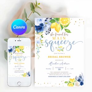 Lemon Invitation, Blue Lemon Bridal Shower Invitation