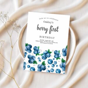 Editable blueberry 1st birthday invitation 1st berry sweet 1st birthday invitation summer fruit berries 1st birthday party 1