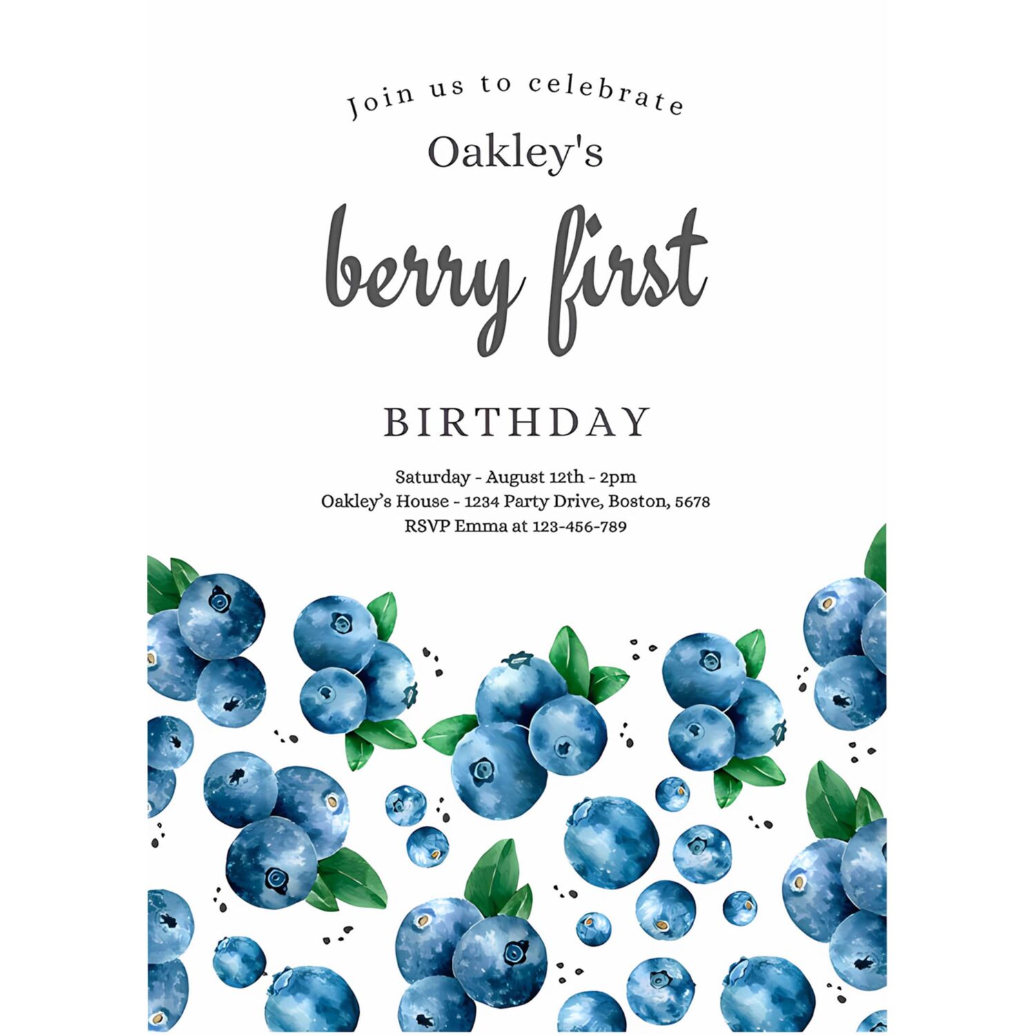 Editable blueberry 1st birthday invitation 1st berry sweet 1st birthday invitation summer fruit berries 1st birthday party 4