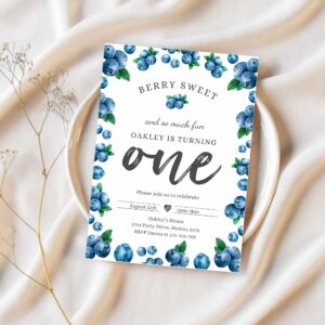 Editable blueberry 1st birthday invitation berry sweet 1st birthday invitation summer fruit berries 1st birthday party 1