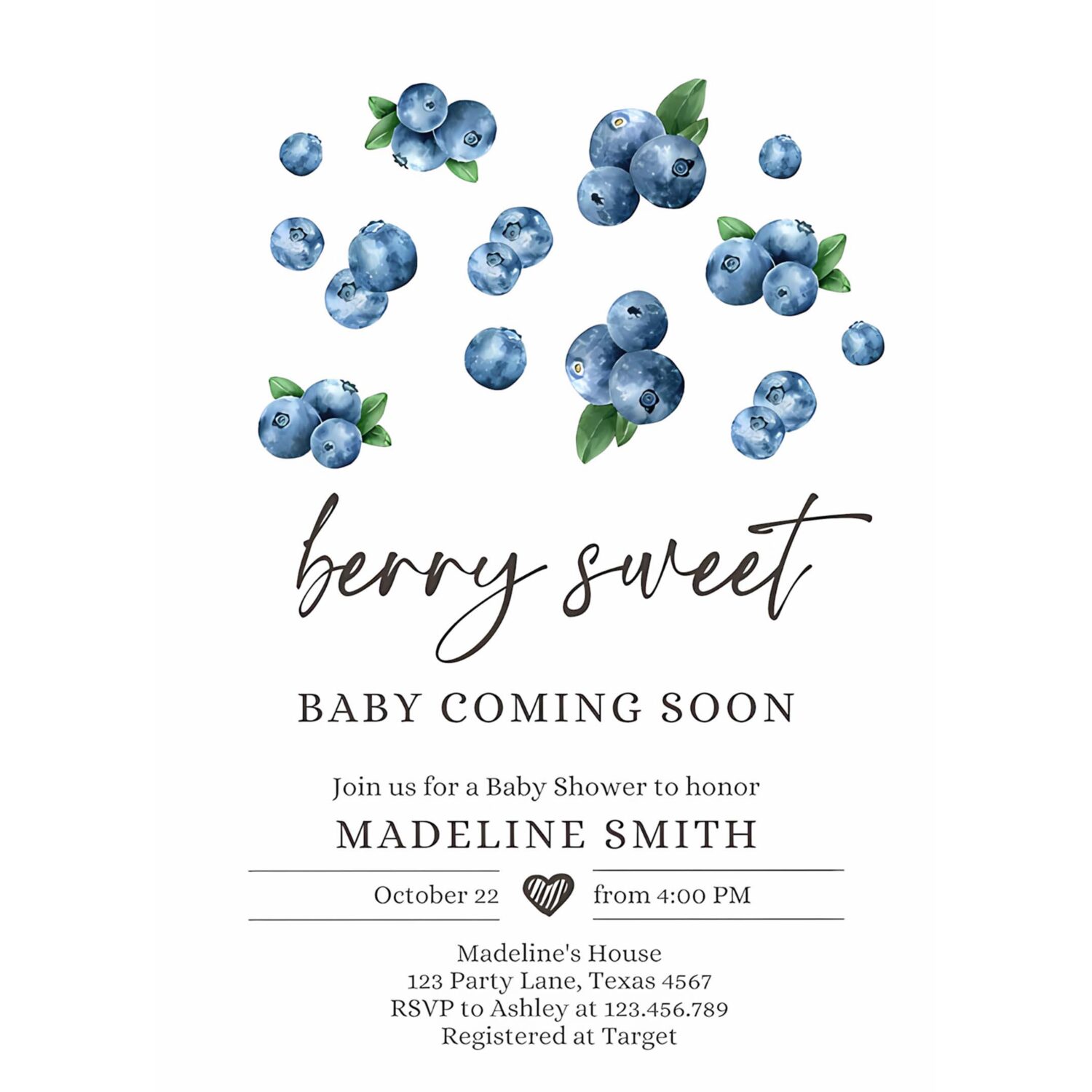 Editable blueberry baby shower invitation cute berry sweet baby boy blueberries summer fruit download printable template corjl digital 0399 4