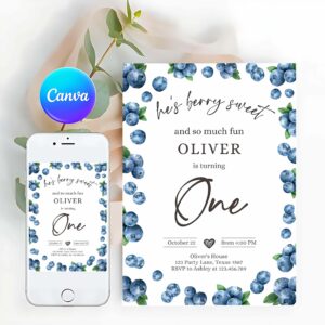 Berry Invitation, Blueberry Birthday Invitation