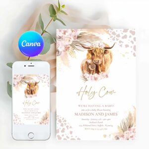 Boho Invitation, Boho Cow Baby Shower Invitation