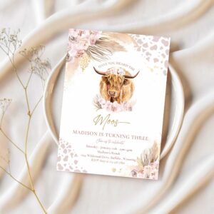 Editable boho cow birthday party invitation have you heard the moos birthday pampas grass highland cow party instant download editable k4 1