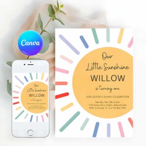 Fun In The Sun Invitation, Boho Sunshine 1st Birthday, Birthday Party Invitation