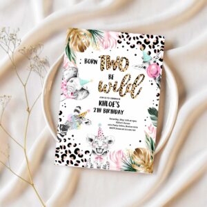 Editable born to be wild leopard print animals birthday party invitation leopard print born two wild birthday party 1
