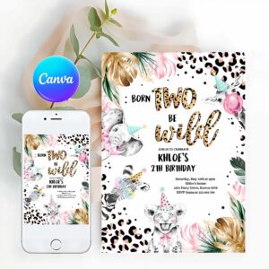 Wild One Invitation, Born To be Wild Leopard Print Animals Birthday Party Invitation