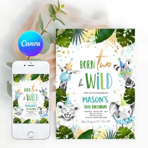 Two Wild Invitation, Born Two Be Wild Birthday Invitation