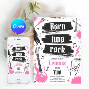 Born Two Rock 2nd Birthday Party Invitation