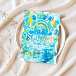 Editable bounce house birthday party invitation neon glow bouncy castle party bounce jump and play birthday party instant download h48 1