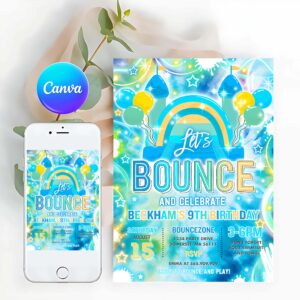 Neon Invitation, Bounce House Birthday Party Invitation Neon Glow Bouncy Castle Party Bounce Jump And Play Birthday Party