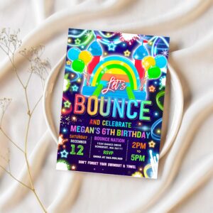 Editable bounce house birthday party invitation neon glow bouncy castle party bounce jump and play birthday party instant download tr2 1