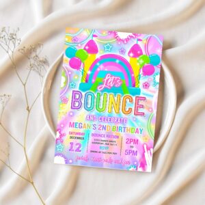 Editable bounce house birthday party invitation neon glow tie dye bouncy castle party bounce jump play birthday party instant download tr3 1