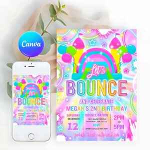 Tie Dye Invitation, Bounce House Birthday Party Invitation Neon Glow Tie Dye Bouncy Castle Party Bounce Jump & Play Birthday Party