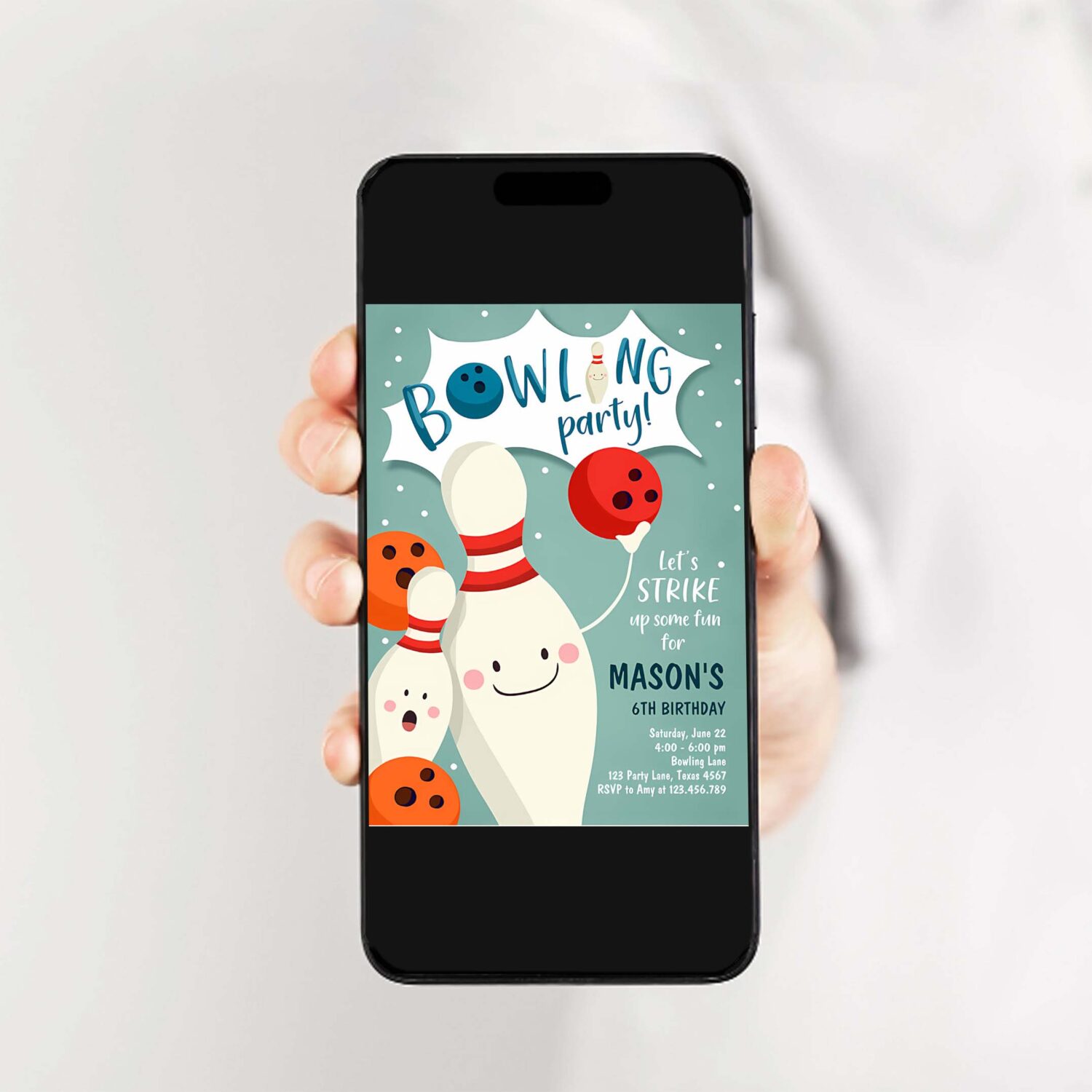 Editable bowling birthday invitation strike up some fun boy bowling party blue orange instant digital download printable template corjl 0324 2