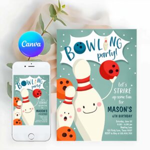 Bowling Invitation, Strike Up Some Fun Boy Bowling Party, Blue Orange Invitation